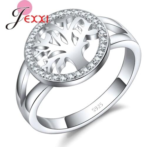 New Round Hollow Tree Crytal Wedding Rings for Women Cubic Zirconia Engagement Ring 925 Sterling Silver Color Finger Ring