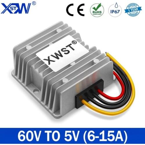 XWST 24V 36V 48V 60V TO 5V 6A 10A 15A Step Down DC DC Converter 20-75 Volt to 5 Volt 150W Buck Power Supply for Cars Waterproof