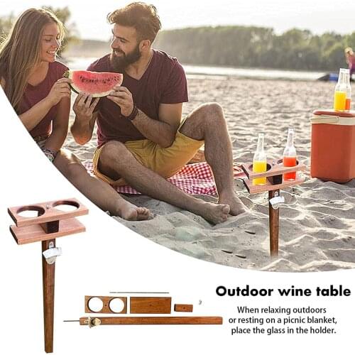Foldable Wine Table Beach Cups Bottles Holder Support Rack Outdoor Furniture