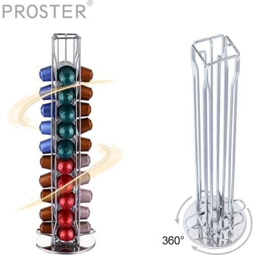 Proster 360 Degree Rotating Rack Stand Tower for Nespresso capsule holder 40 Capsules Chrome Steel Stainless Capsule Coffee Pod