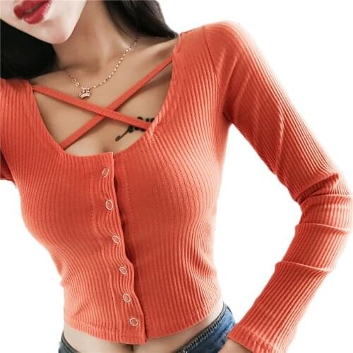 Low-neck Bottoming Shirt Women Spring and Autumn Sexy Long-sleeved t shirt Female Tight-fitting Wild Sexy Low-neck Top NS1996