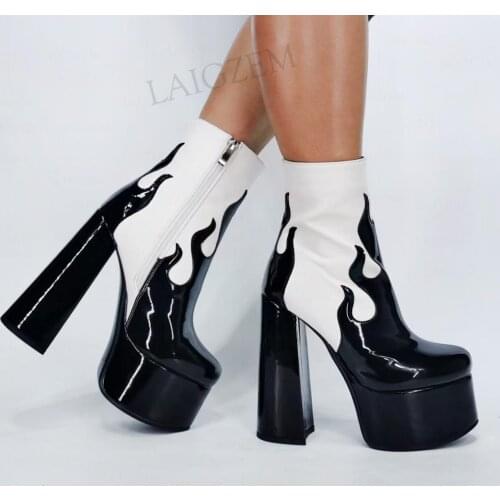 SEIIHEM Women Platform Boots Square High Heels Side Zip Booties Unisex Black White Autumn Winter Shoes Woman Size 39 42 44 47