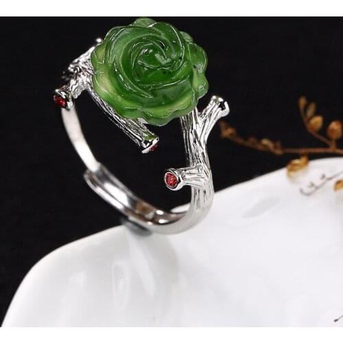 Anel Feminino Rushed Women Rose 2019 New S925 Sterling Natural Field Jasper Rose Roses Open Loop Simple Ring Wholesale