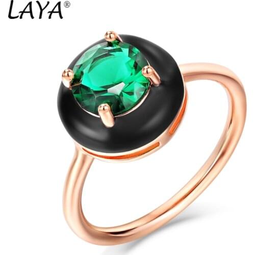 Laya Silver Ring For Women Pure 925 Sterling Silver Retro Style Created Crystal Green Glass Enamel Fine Jewelry Handmade Enamel