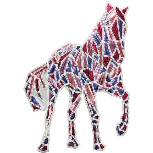 1Pc Sequin Cloth Sequins Cartoon Horse Cloth Patch Iron on T-shirt Decoration Clothing Accessories Jacket Patch 27X19cm BJ0507