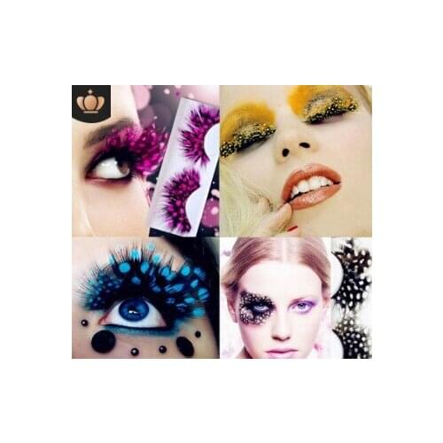 100Pairs/lot Multi Speckle Colorful Feathers False Eyelashes Stage Peacock Spots Eyelash Cosmetic Applicator HA485