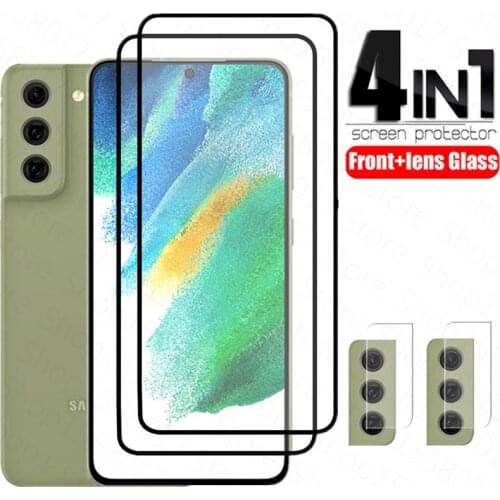 4in1 For Samsung Galaxy S21 FE 5G Tempered Glass Full Screen Protector Lens Film for Samsung S21 Plus S20 FE Protective Glass