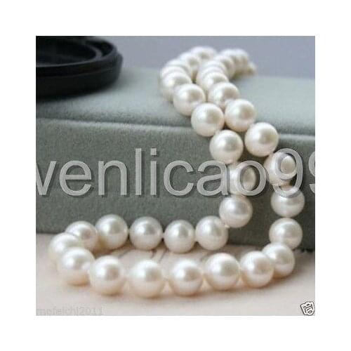 9-10mm White Akoya Cultured Pearl Necklace 18" AAA