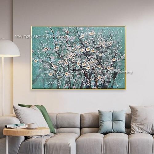Cherry blossom abstract canvas painting posters 100% handmade murals art flower pictures for living room home decoration