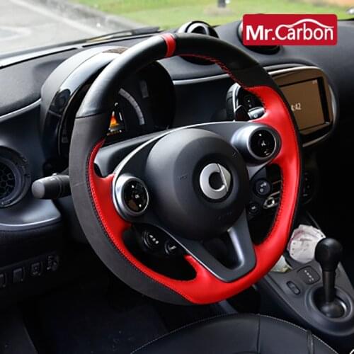 Automotive Interior Diameter 38CM Car DIY Genuine Leather Steering Wheel Covers For Smart 453 Fortwo Forfour Styling Accessorie