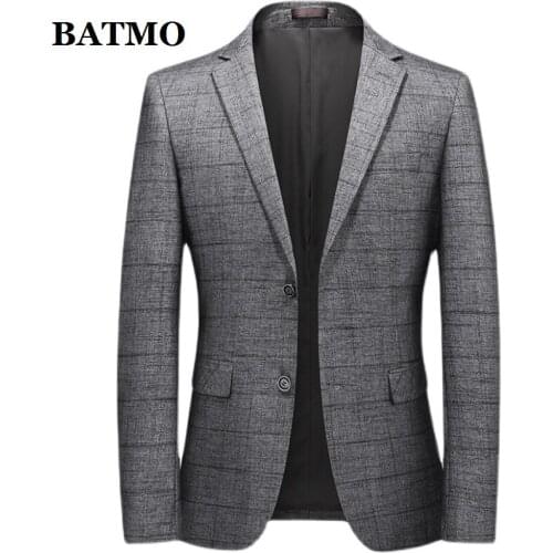 BATMO 2021 new arrival sping high quality Plaid casual Grey blazer jackets men,plus-size 6251