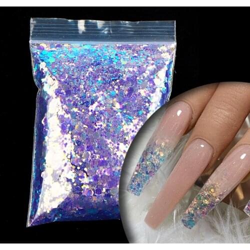 40g Shiny Nail Art Glitter Sequins Mixed Size Hexagon Slice Nails powder Rainbow Color DIY Manicure Design Decoration Accessorie