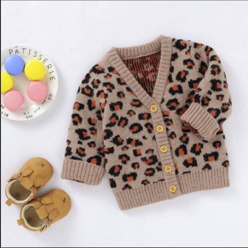 Baby Sweater Leopard Autumn Coat Knitted Boys Girls Cardigan Jacket Kids Sweater Woolen Toddler Cardigan Infant Sweater Cotton