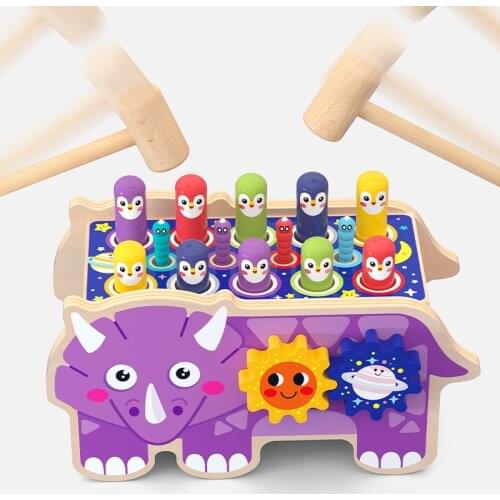 Baby Hammering Pounding Wooden Dinosaur Toys Kids Montessori Early Educational Games Kits Birthday Gifts For Children Boys Girls