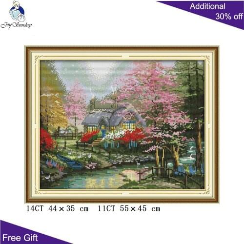 Joy Sunday Cottage Home Decoration F809 14CT 11CT Counted and Stamped The Stream Side Cottage Embroidery DIY Cross Stitch Kits