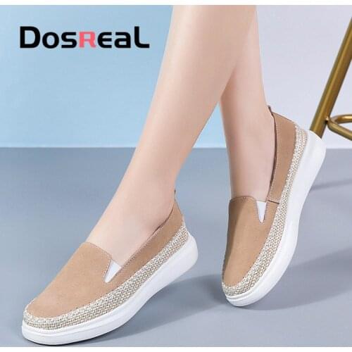 Dosreal Women Flats Cow Suede Slip On Casual Shoes Street Walking Soft Shoes For Females Fashion Sneakers New Arrival Boat Shoes