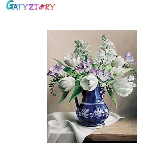 GATYZTORY 60x75cm Flowers Paint By Numbers For Adults Picture On Canvas Coloring By Numbers Home Decor Acrylic paints