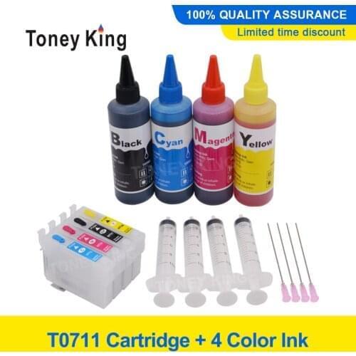 Refillable Ink Cartridge for Epson T0711 T0715 Stylus DX7400 DX7450 DX8400 DX8450 DX9400F Printer +4 Color 100ml Refill Ink