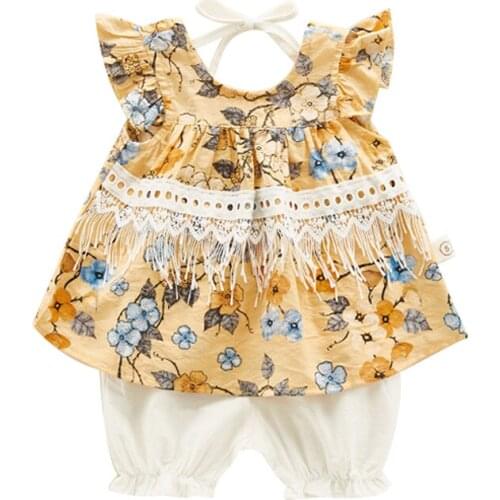 Newborn Baby Girl Clothes Set Summer Tassel Vest Tops Sleeveless T shirt Print Shorts Girls Clothing Cotton Cute Set