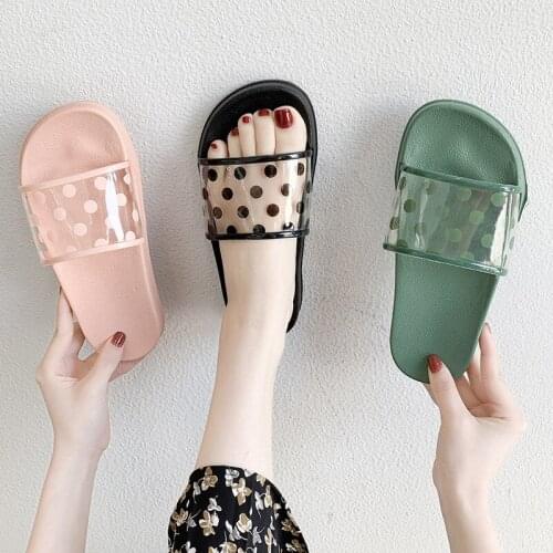 Summer Women Shoes Slippers Polka Dots Transparent Soft Flat Flip Flops Slides Home Shoes Woman Chaussure Femme sandalias mujer
