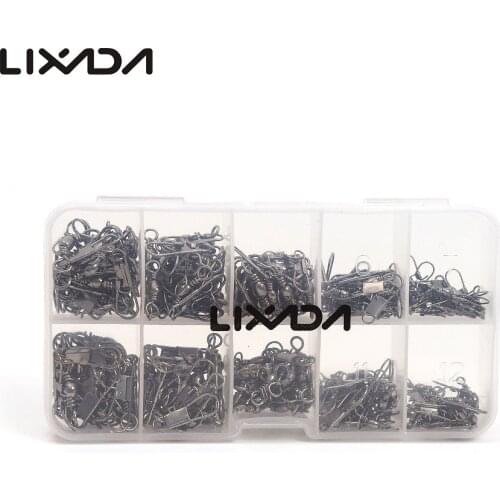 Lixada 200Pcs Barrel Swivel 5 Sizes Safety Snap Connector Fishing Connector with Interlock Fishing Tackle 5#/7#/9#/11#/13