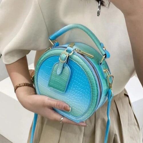 Stone pattern Gradient Small Round Tote bag 2021 Summer New PU Leather Womens Designer Handbag Purses Shoulder Messenger Bag