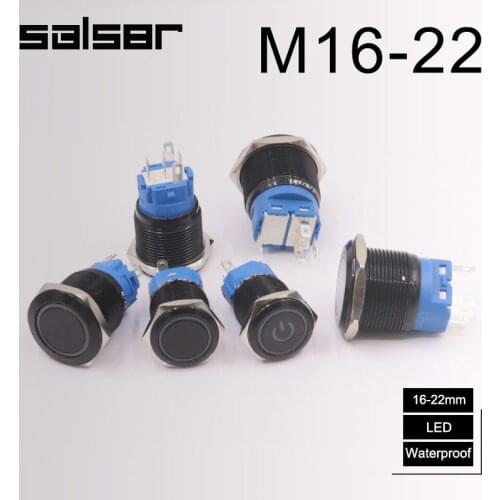 16/19/22mm 3Amp Metal Button With Lamp Self-reset Locking Waterproof Oxidation Black Ring Power Label Power Control