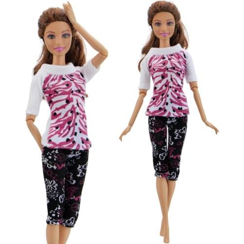 Fashion 1 Set Casual Daily Wear Watermelon Printed T-shirt Tops Cartoon Pants Clothes Accessories for Barbie Doll Kids Toy