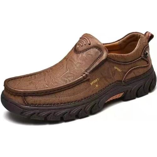 Mens Autumn Winter Casual Shoe Thick Bottomed Round Head Frosted Leather Shoes Breathable Shock Absorption Mountaineering Shoe