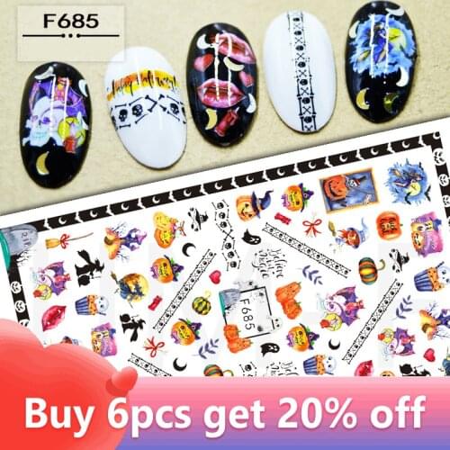 1 Sheet Halloween Terrible Nail Decal Skeleton Spider Web Cat Pumpkin DIY Pedicure Nail Art Manicure Self-adhesive DIY Sticker