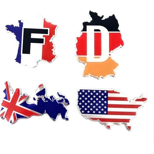 Aluminum Alloy United Kingdom Germany France United States Of America National Flag Car Stickers