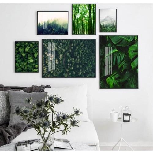 Posters And Prints Wall Pictures For Living Room Decor Green Forest Leaves Fog Mountain Quotes Wall Art Canvas Painting Nordic