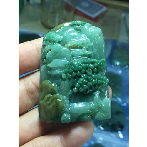 Natural Myanmar jade A HandCarved landscape jadeite jade emperor green jade pendant jade necklace pendants jewelry necklaces