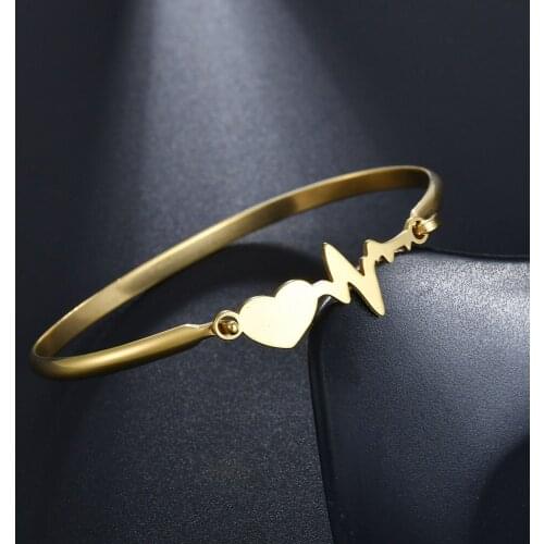 New Fashion Heartbeat Womens Bangles For Women Gold Bracelet Heart Cuff Stainless Steel Simple Trendy Jewelry Lover Gift