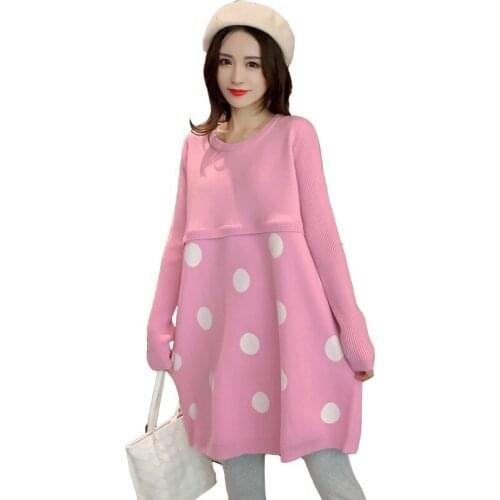 Maternity Wear 2021 Autumn Winter Sweater Dress for Pregnant Women Loose Breastfeeding Dress Knit Nursing Maternity Dress