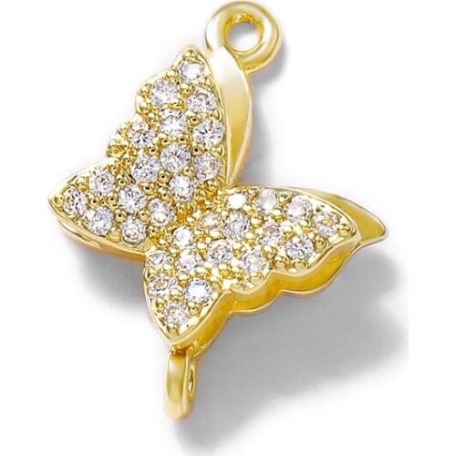 Factory wholesale Gold Color Brass and Zircon Butterflie Charms Pendants Necklace and Bracelet Earring Diy Jewelry Accessories