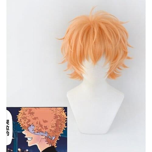 Tokyo Revengers Nahoya Kawata Souta Cosplay Wig Orange Short Anime Halloween Carnival Role Play Synthetic Hair + Wig Cap