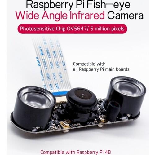 Raspberry Pi4B IR Camera Night Vision Focal Adjustable 5MP 1080P Fish Eye Wide Angle Camera Module Compatible with All RPI Board