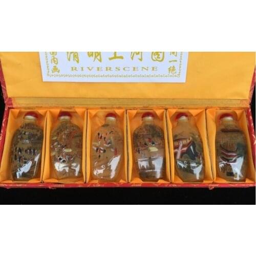 Riverside Scene at Qingming Festival, interior painting snuff pot, 6piece