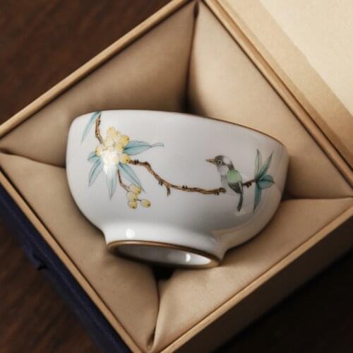 Ru kiln owners who cup sample tea cup pure manual kung fu tea set to open the slice single cup and ceramic cups