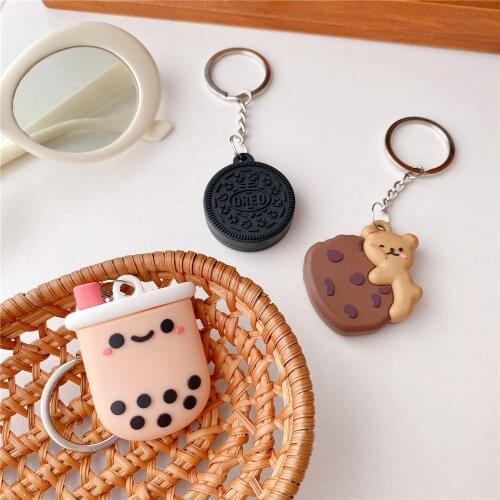 Silicone Carry Case Milk Tea Cup Bear Biscuit For Apple Airtag Protector Shell For Airtags Accessories