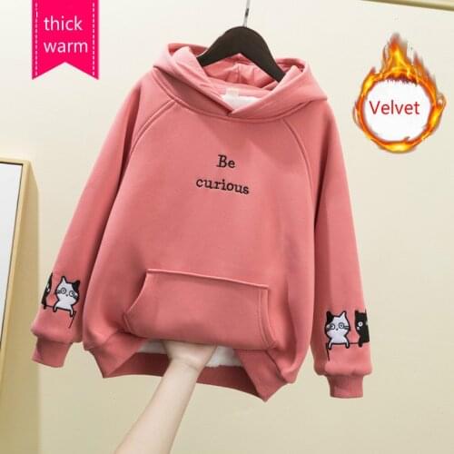 Velvet Girls Hoodies Winter Girl Sweater Children Thick Long Sleeve Pullover Tops Casual Kids Clothes Warm Sweatshirt 6-16Yrs
