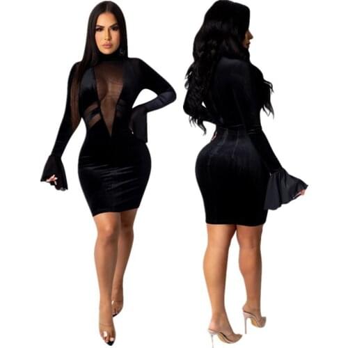 Spring Sexy Dress Deep V Solid Mesh Splicing Dresses for Women Streetwear Night Club Rave Festival Clothing Y2k Wholesale Items