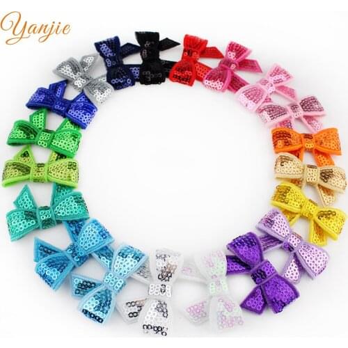 YANJIE New 20colors 100pcs/lot Boutique Knot Applique 1.8" Sequin Hair Bow Girl Beauty Bows Hair Accessories Headwear Hair Clip