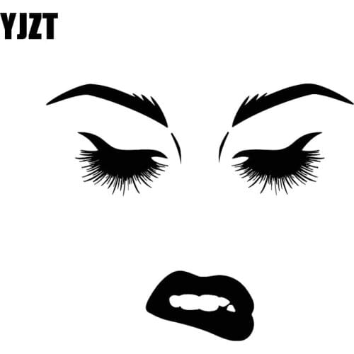 YJZT 13.9*11.6CM Beauty Woman Face Eyes Lips Lashes Vinyl High-quality Car Sticker Decoration Decal Black/Silver C20-0090