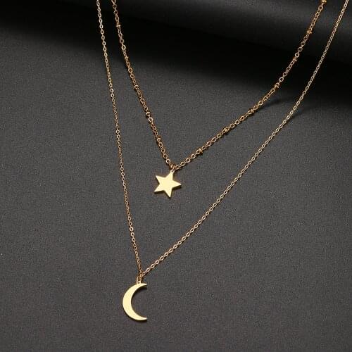 316L Stainless Steel Fashion Pendant Multi-layer style Moon And Star Beaded chain Necklace For Women Jewelry Party Friend Gifts