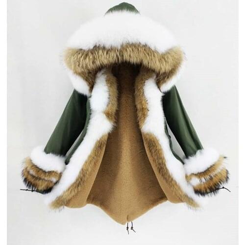 7XL Winter Jacket Women Natural Raccoon Fur Fox Fur Collar Hood Cuffs Thick Warm Outerwear New Long Parka Real Fur Coat