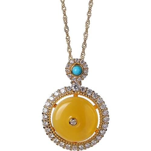 925 sterling silver gold-plated natural beeswax pendant personality fashion peace buckle womens chain pendant