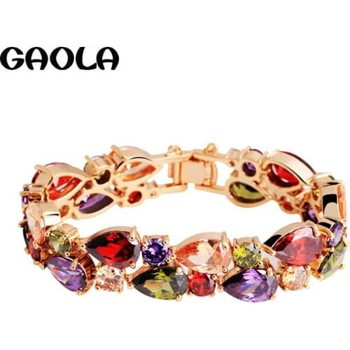 GAOLA Mona Lisa Multicolor Charm Waterdrop AAA CZ Rose Gold Color Romantic Style Bracelets Brand Jewelry for woman GLS0385
