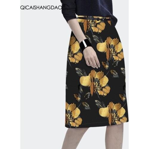 Vintage Embroidered Jacquard Skirt Women 2021 New Knee-Length High Waist Midi Pencil Skirts Elegant Slim Office Ladies Bottoms